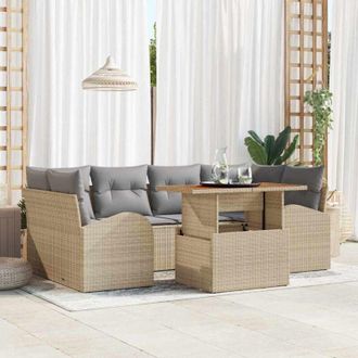 vidaXL Conjunto De Sof&aacute; De Jard&iacute;n Con Coj&iacute;n 7 Pcs Beige Y Gris Claro Vidaxl