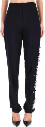 Dries Van Noten Versierde Slim-Fit Broek - Dames - Slim Fit Broeken - Blauw - M - Wol - Broeken