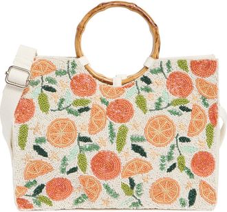 Collection XIIX Beaded Bamboo Handle Tote in Orange Multi at Nordstrom Rack