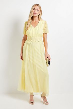 Wallis Womens Petite Mesh Lace Trim Maxi Dress - Yellow - Size 12 UK