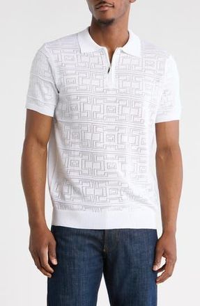 T.R. Premium Geometric Pointelle Half Zip Sweater Polo in White at Nordstrom Rack, Size Xxx-Large