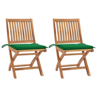 vidaXL Sillas De Jard&iacute;n 2 Unidades Con Cojines Verde Madera De Teca Vidaxl