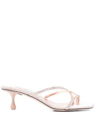 Jimmy Choo London 50mm Etana mules - women - Rhinestone/Calf Leather/Calf Leather/Fabric/Fabric/Rubber - 35 - Pink