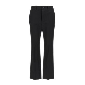 Saint Laurent Wide Trousers, female, Black, 2XL, Cotton Trousers with Front Button Closure