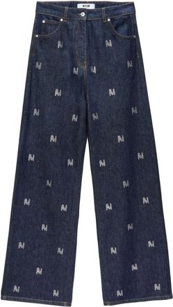 Msgm Wide-leg denim broek met The Mwave motief - Dames - Loose Fit Jeans - Blauw - M - Denim - Jeans