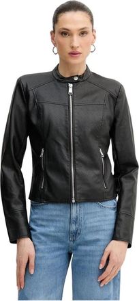 Guess Quattro G Kunstlederen Bikerjack - Dames - Zomerjassen - Zwart - L - Leer - Jassen