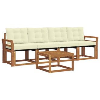 vidaXL Conjunto De Sof&aacute;s De Exterior Con Coj&iacute;n 5 Pcs Natural Y Crema Vidaxl