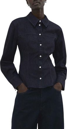 Mango Long Sleeve Denim Shirt with Seams in Open Blue at Nordstrom, Size 4