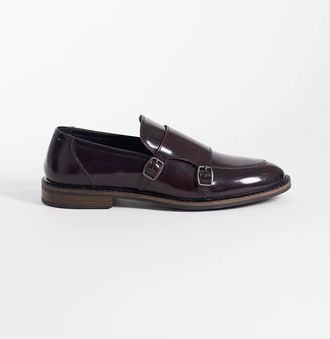 Asos Scarpe con fibbie in pelle polido bordeaux-Rosso