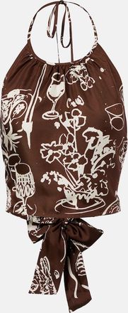 Asceno Bello printed halterneck silk crop top
