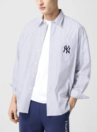 Sporty & Rich Mens Yankees embroidered logo striped shirt