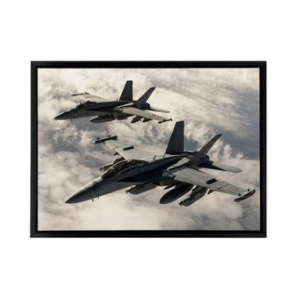 Artery8 USAF F 18 Hornet Jet Fighters Framed Canvas Wall Art Print in Grey | Size: W24 x H32