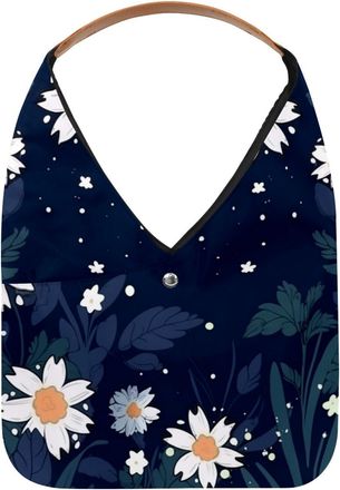 Generic White Floral Pattern Reusable Lightweight Grocery Bags - Foldable Into Compact Pouch, Washable & Sturdy, Multipurpose for Shopping and Travel