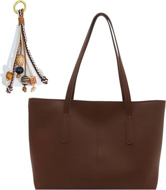 Generic Large Vintage Tote Bags for Women, Vegan Leather Shoulder Bag Laptop Bags, Lightweight Casual Commuting Handbags with Chic Pendant for School Work Tra