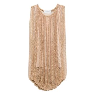 Sportmax Tops, Dames, Beige, S, Net Overlay Sleeveless Top
