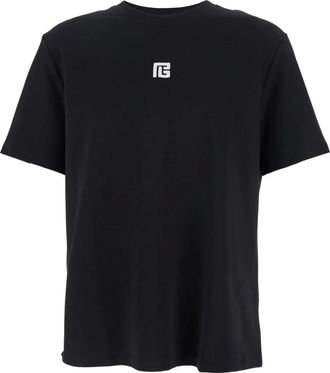 Balmain T-shirt girocollo con logo ricamato - Nero