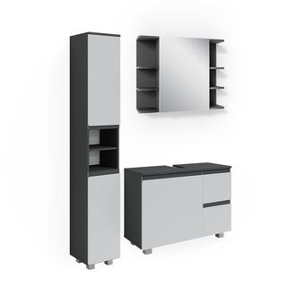 Vicco Conjunto De Muebles De Ba&ntilde;o J-shape, Antracita, 3 Partes, Con Armario Alto