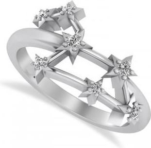 Allurez Diamond Leo Zodiac Constellation Star Ring 14k White Gold (0.10ct)