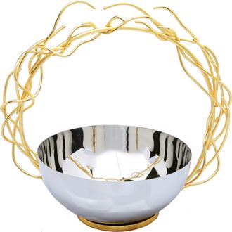 Classic Touch Stainless Steel Bowl with Round Gold Removable Twig Handle