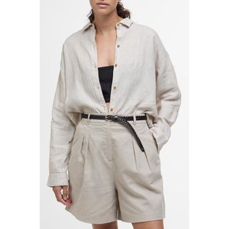 Barbour Hampton Linen Button-Up Shirt in Light Sand at Nordstrom Rack, Size 12 Us / 16 Uk
