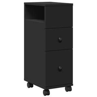 vidaXL Armario De Ba&ntilde;o Estrecho Con Ruedas Madera De Ingenier&iacute;a Negro Vidaxl