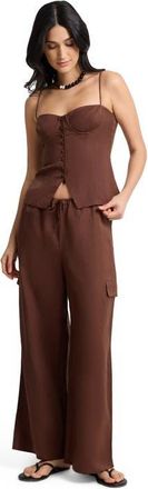 Onia Air Linen Fitted Corset Underwire Top in Brown at Nordstrom, Size 10