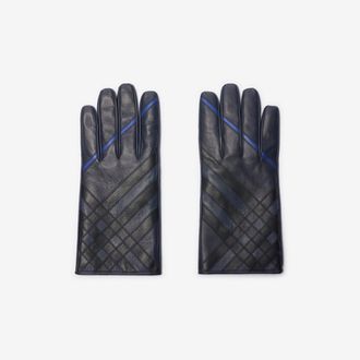 Burberry Check Intarsia Leather Gloves, Size: 7.5