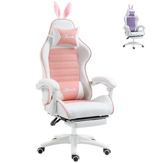 Vinsetto Pink Racing Style Gaming Chair with Footrest Removable Rabbit Ears | TJ Hughes