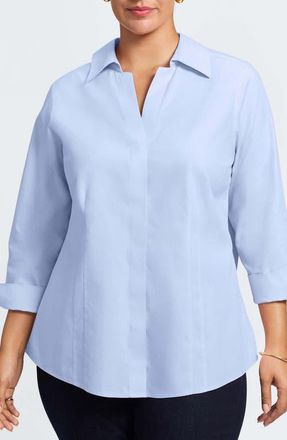 Foxcroft Taylor Three-Quarter Sleeve Non-Iron Cotton Shirt in Blue Wave at Nordstrom, Size 14W