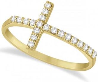 Allurez Modern Sideways Diamond Cross Fashion Ring in 14k Yellow Gold (0.20ct)