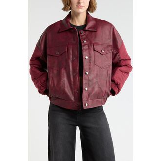 Vigoss Faux Leather Trucker Jacket in Oxblood at Nordstrom Rack, Size X-Small