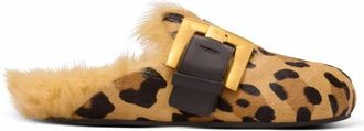 Balmain Anthem Mules van Luipaardgeprint Ponyvacht - Dames - Slip ons - Bruin - 36 EU - Leer - Schoenen