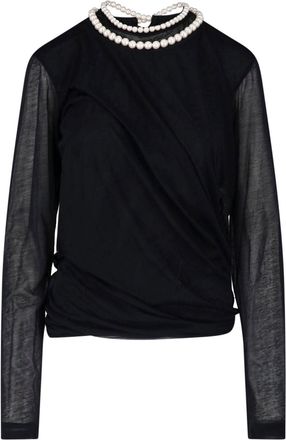 Junya Watanabe Black Pearl Embellished Cotton Top