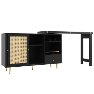 Urban Meuble Mesa de comedor extensible giratoria de 360&deg; en color negro