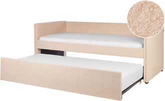 Beliani Letto da Giorno con Rotelle 90 x 200 cm in Bouclé Rosa Pesca Troyes