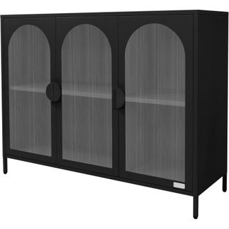 ML Design ML-Design Vetrina in Metallo Nero 120x93x40 cm, Credenza Industriale con 3 Ante e 4 Ripiani, Armadio in Acciaio con Piedini Regolabili in Altezza