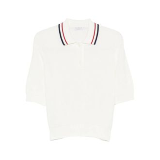 Brunello Cucinelli Brunello Cucinelli, Round-neck Knitwear, female, White, Size: XL Striped-collar Polo Top