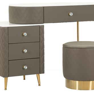 Dmora Toletta Tafrao, Mueble De Maquillaje 4 Cajones, Piel Sint&eacute;tica Acolchada Con Detalles Dorados, Encimera Efecto M&aacute;rmol, Color M&aacute;rmol