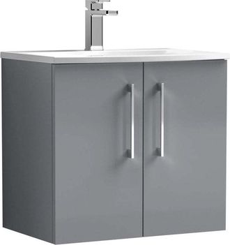 Nuie Nuie - Arno Wall Hung 2-Door Vanity Unit with Basin-4 600mm Wide - Satin Grey