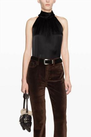 Frame Denim High Neck Satin Top In Black