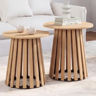 IDMarket Lote De 2 Mesitas Auxiliares Redondas, Mesitas De Sal&oacute;n O Mesitas De Noche Carmen De 40/45 Cm, Con Patas De Listones De Madera Y