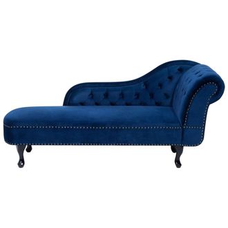 Beliani Beliani - Chaise Longue Tapizado En Terciopelo Azul Con Botones Versi&oacute;n Derecha Nimes