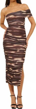 Elliatt Miley One Shoulder Mesh Midi Dress In Chocolate