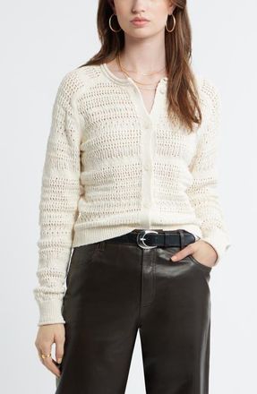 Treasure & Bond Stripe Pointelle Knit Button Front Cotton Cardigan in Ivory Dove at Nordstrom, Size Xx-Large