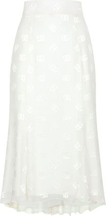 Dolce & Gabbana DG logo godet skirt - women - Silk/Viscose/Spandex/Elastane - 46 - White