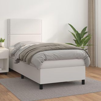 vidaXL Vidaxl - Cama Box Spring Con Colch&oacute;n Cuero Sint&eacute;tico Blanco 100x200 Cm