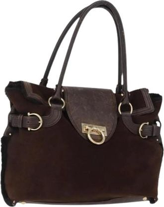 Ferragamo Pre-owned Handbags, female, Brown, Size: ONE SIZE Pre-owned Suede Handbag