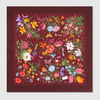 Gucci Printed Flora Silk Twill Carr&eacute;, Bordeaux, Silk