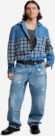 Desigual Camicia blu a quadri con toppa-Blu navy