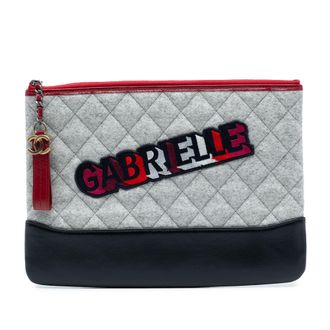 Chanel Pre-owned Womens Medium Quilted Wool And Calfskin Gabrielle O Case Clutch - Light Grey Textile - One Size